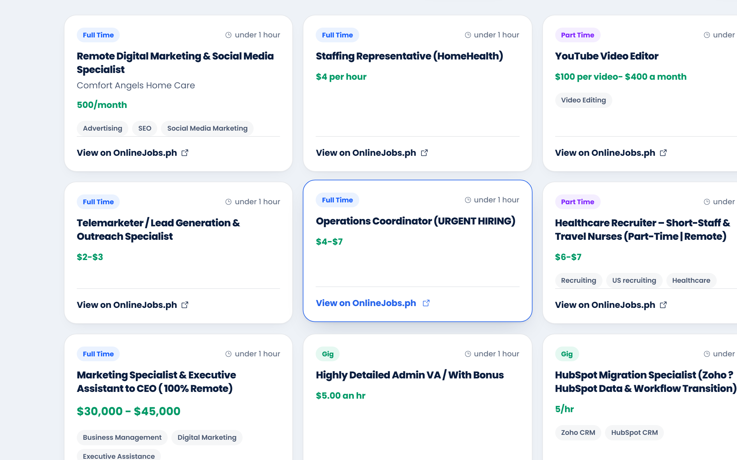 The OnlineJobs.ph board inside Kape Tools